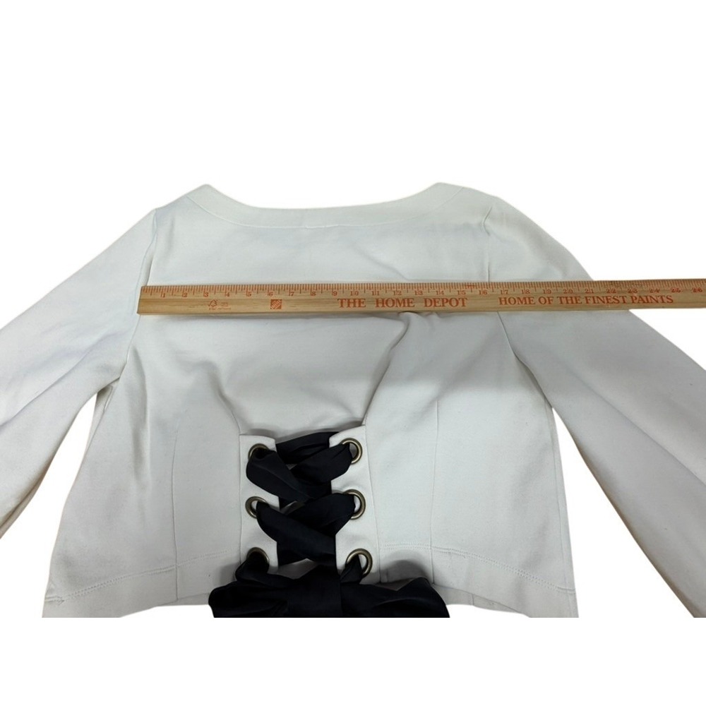 "Maeve" Anthropologie L Tie Back Ponte Pullover Lantern Puff‎ Sleeve Cropped Bow - Picture 12 of 13